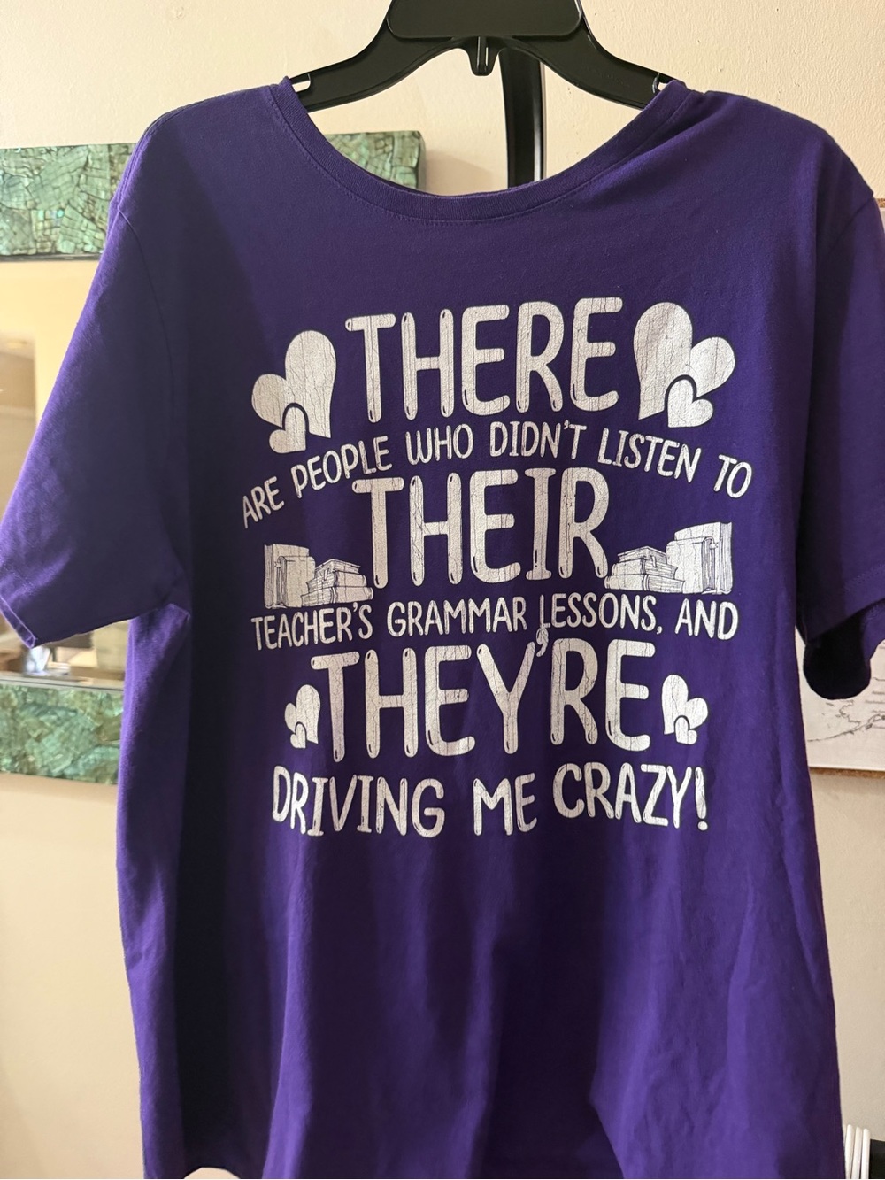 Purple women’s teacher Graphic Tee - Grammar Funny Design